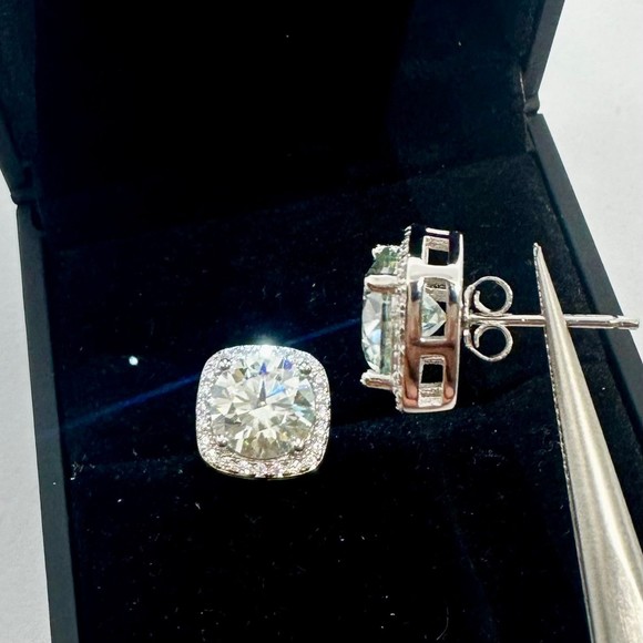Huge GRA Moissanite Diamond Earrings Micro Pave Halo Set 18K White Finish 6 Ct - Picture 4 of 12